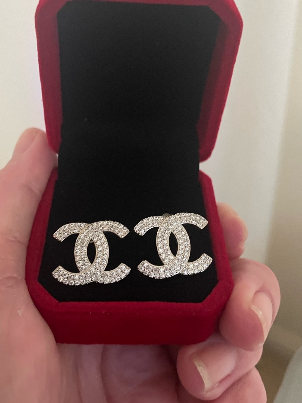 Crystal CC Logo Stud Earrings - Silver and Clear
